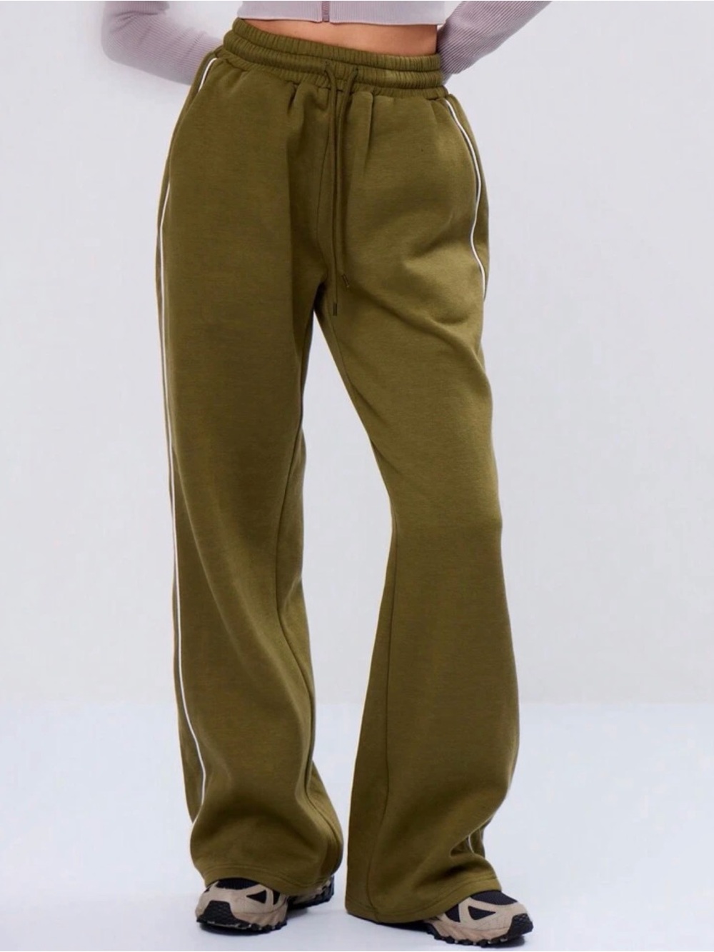 Olive Green Straight Leg Sweatpants with Side Stripe